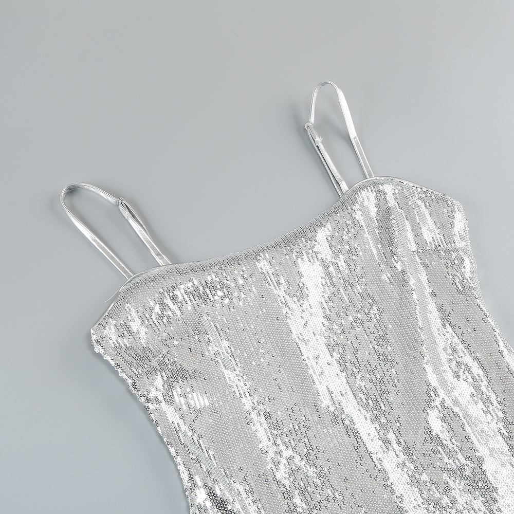 Faye Sequin Flower Mini Dress - Silver.