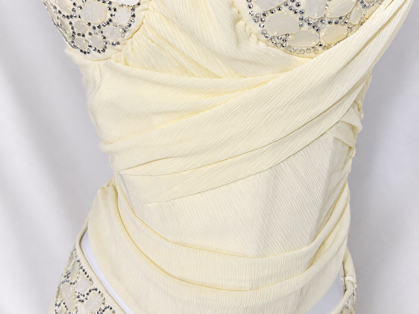 Embellished Ruched Bustier & Asymmetrical Skirt Set - Pale Yellow