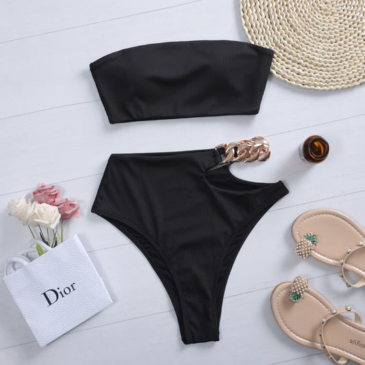 Black Designer Bikini With Chains