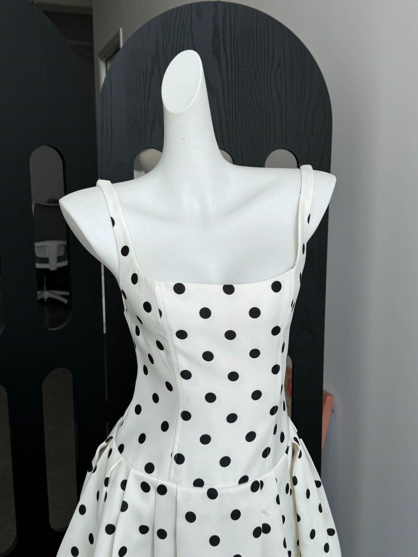 Classic Polka Dot Corset Full Dress - White & Black