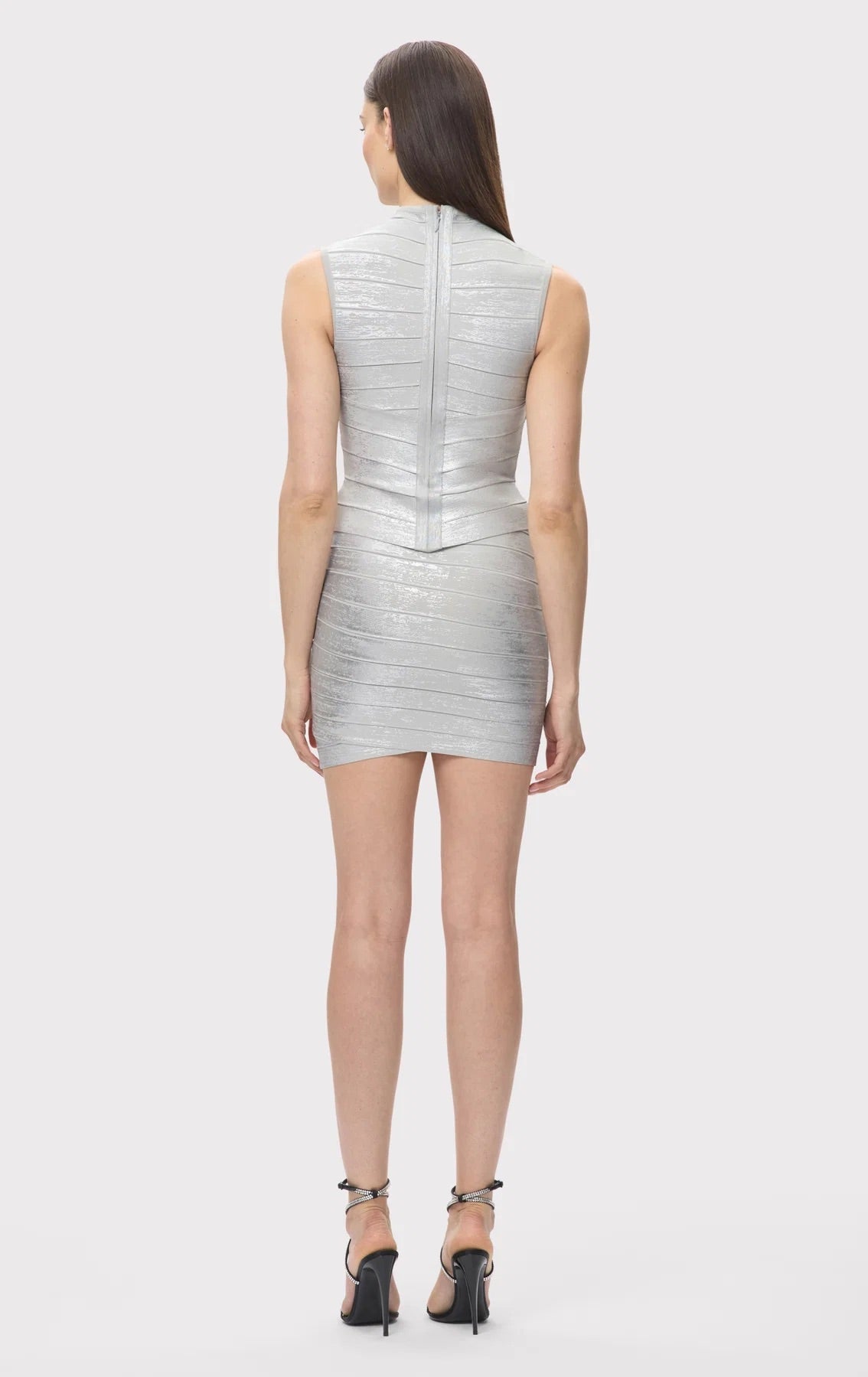 Structured Metallic Bandage Skirt Set - Luminous Silver