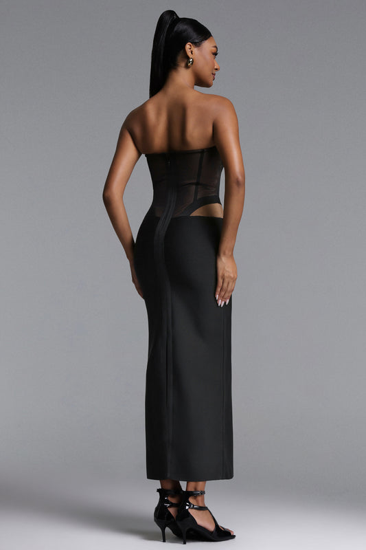 Xaviera Sexy Contour Strapless Cut Out Sheer Bandage Maxi Dress