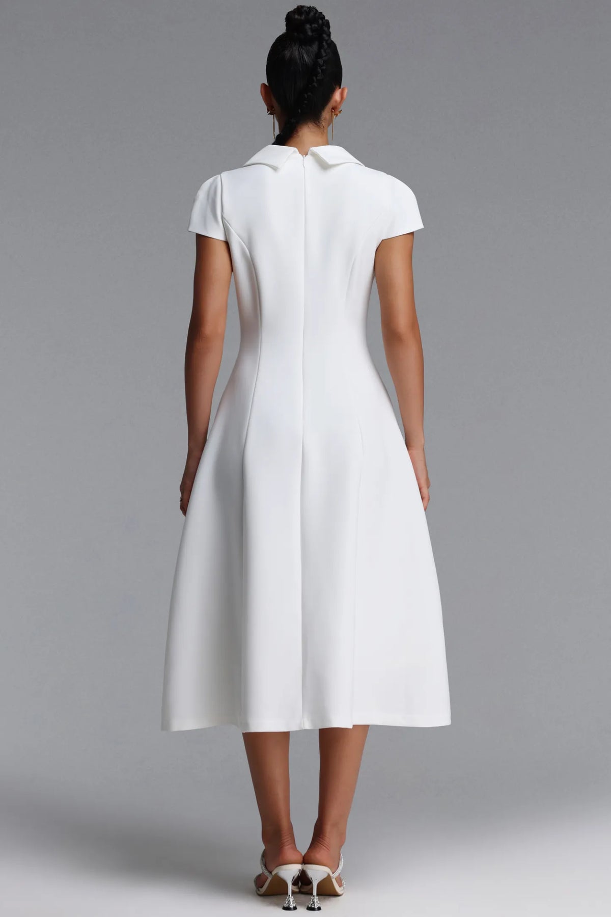 Structured Lapel Button-Down Dress - Pristine White