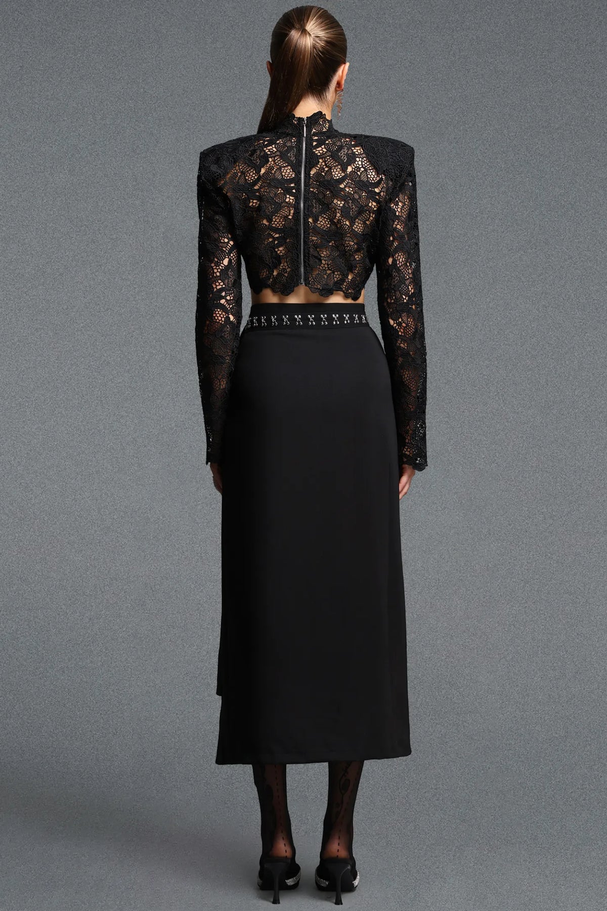 Dark Romance High-Slit Maxi and Sheer Lace Bodice