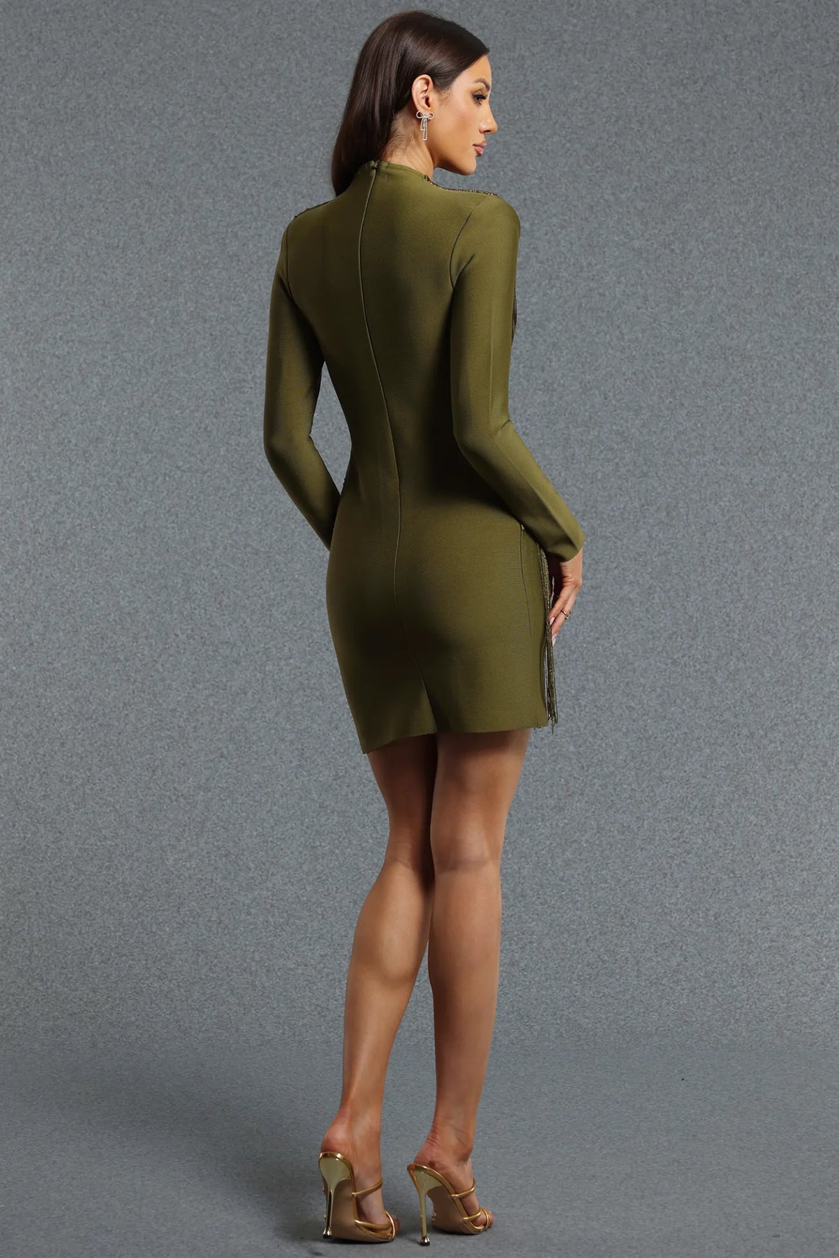 Dark Khaki Wrapped Metallic Fringe Mini