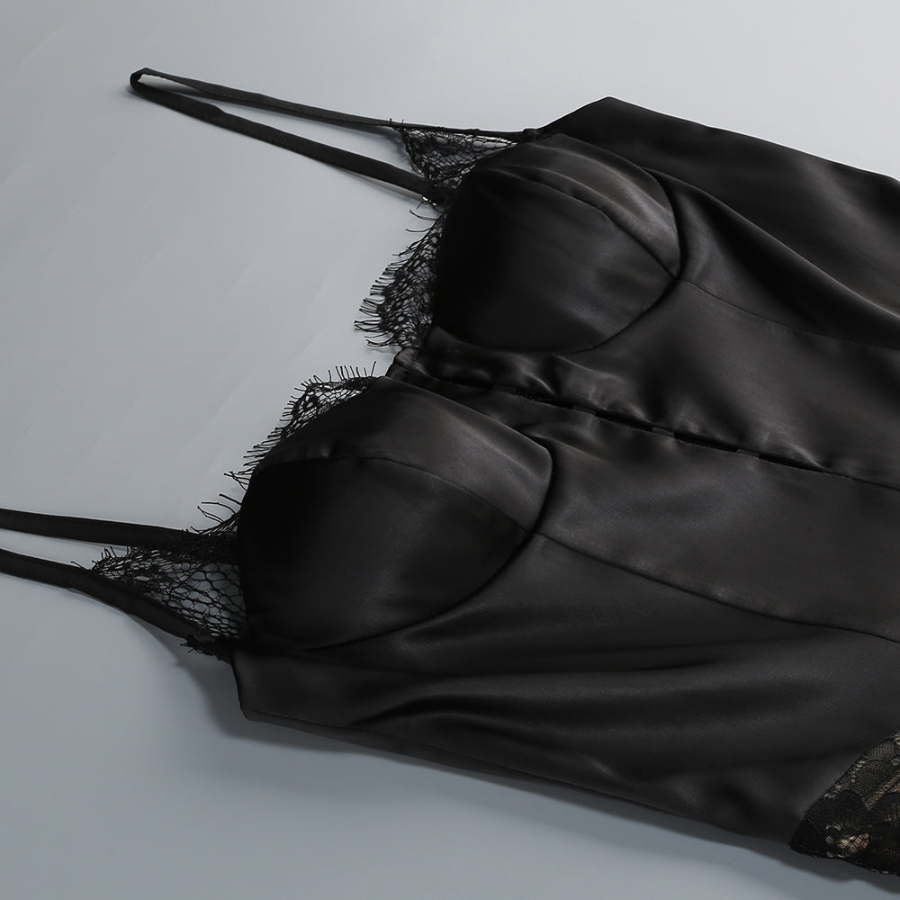 Freddie Black Lace Satin Maxi Corset
