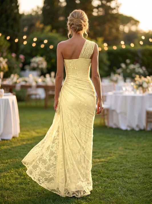 Radiant Lace One-Shoulder Corset Gown