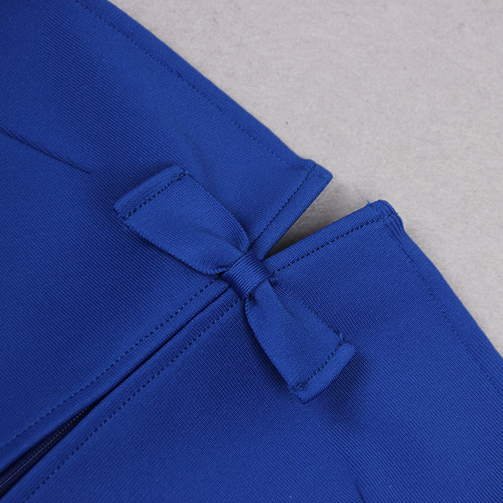 Elegant Cobalt Blue Choker-Neck Midi Dress