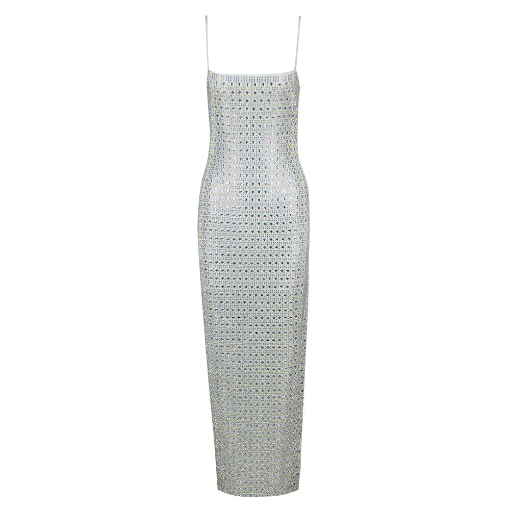 Radiant Rhinestone Spaghetti Strap Evening Gown