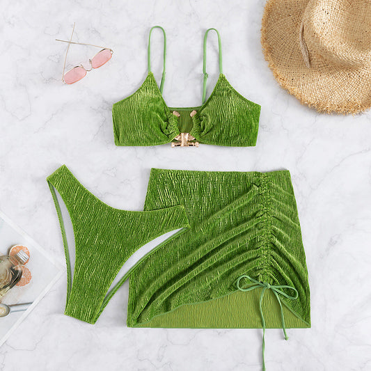 Greass green 3 piece skirt set
