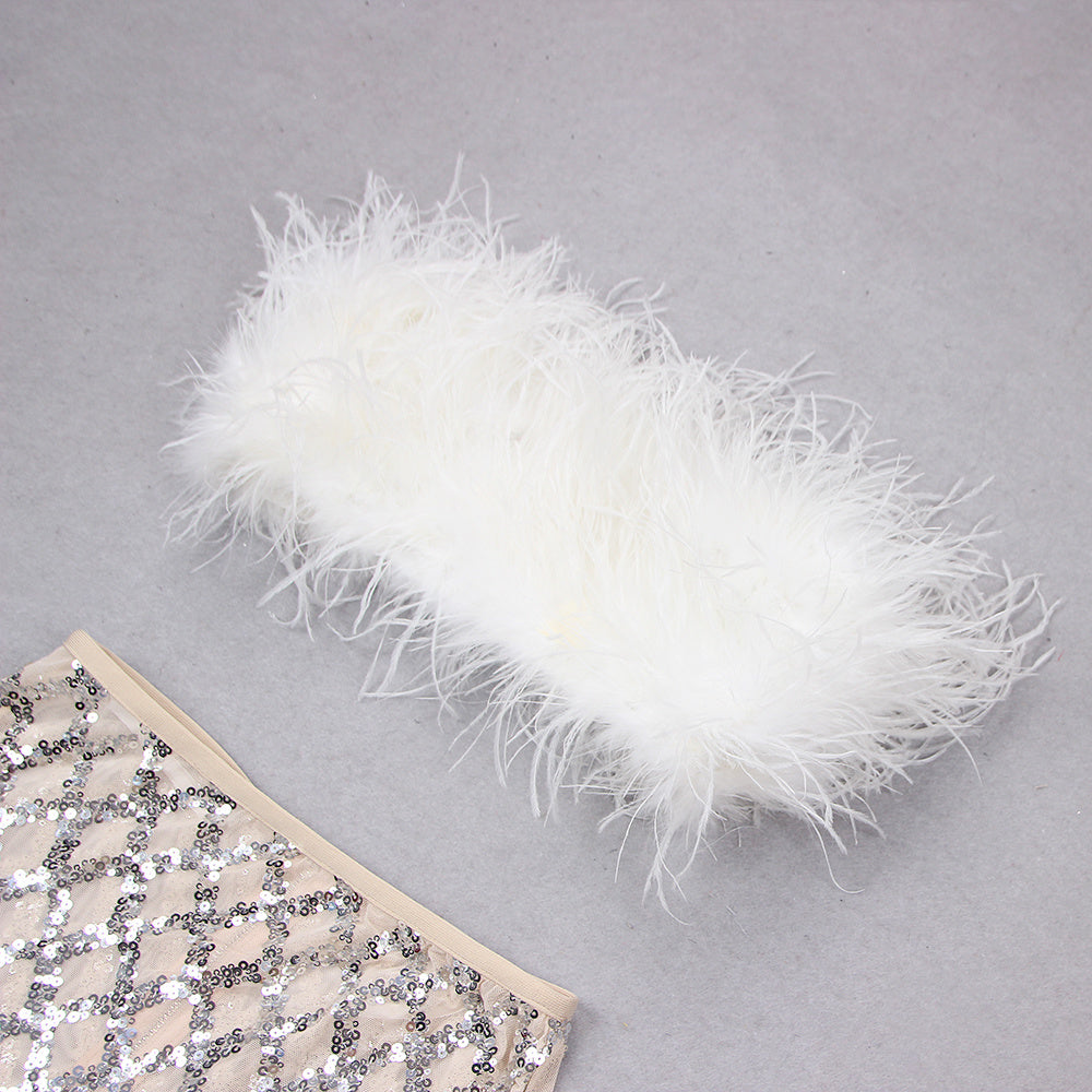 Starlit Glamour Feather & Sequin Two-Piece Set