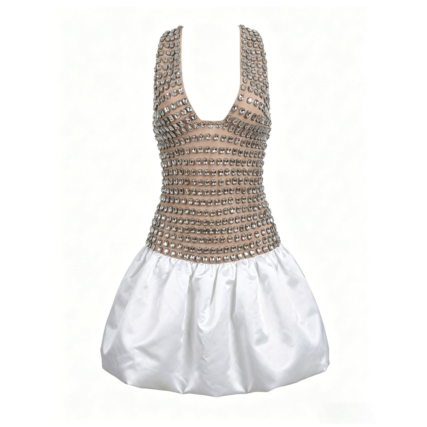 Aurora Crystal-Embellished Halter Mini Dress with Flared Skirt