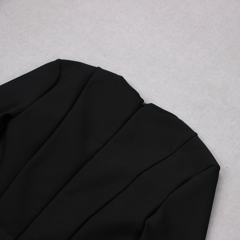 Elegant Black Feather-Trimmed Long Sleeve Mini Dress