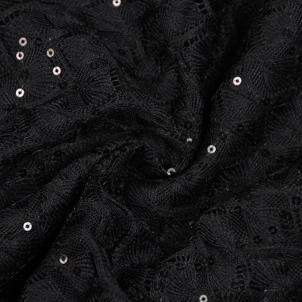 Midnight Glamour Sequin & Velvet Jumpsuit with Feather Cuffs