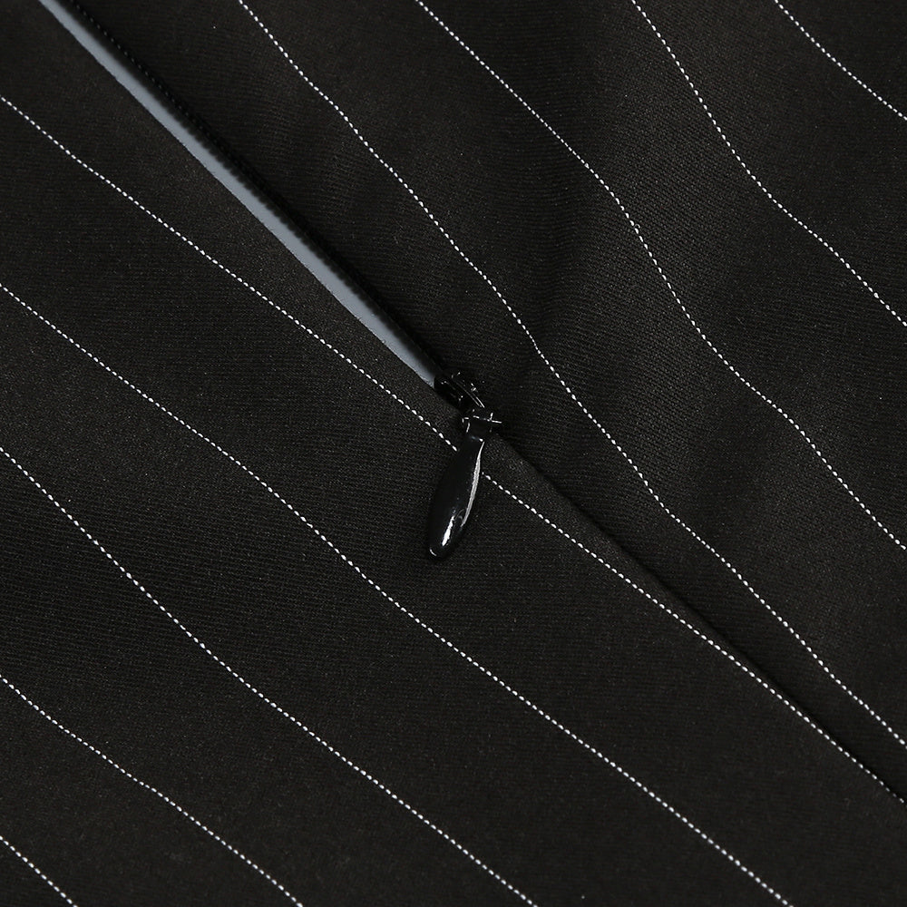 Structured Pinstripe Mini Dress with Dramatic Choker Neckline