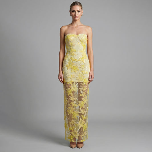 Radiant Strapless Floral Embroidered Evening Gown
