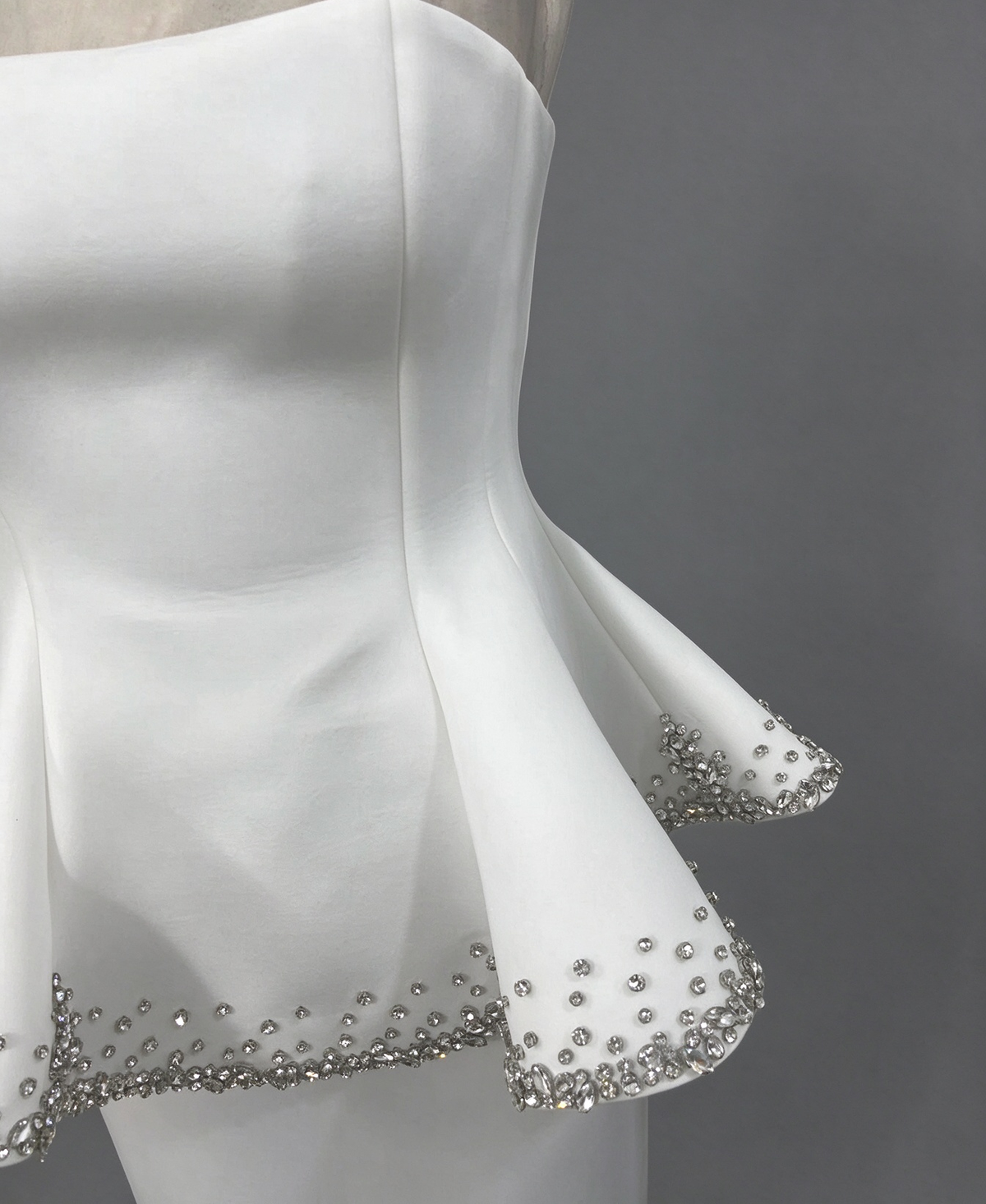 Ivory Rhinestone Trim Peplum Cocktail Dress