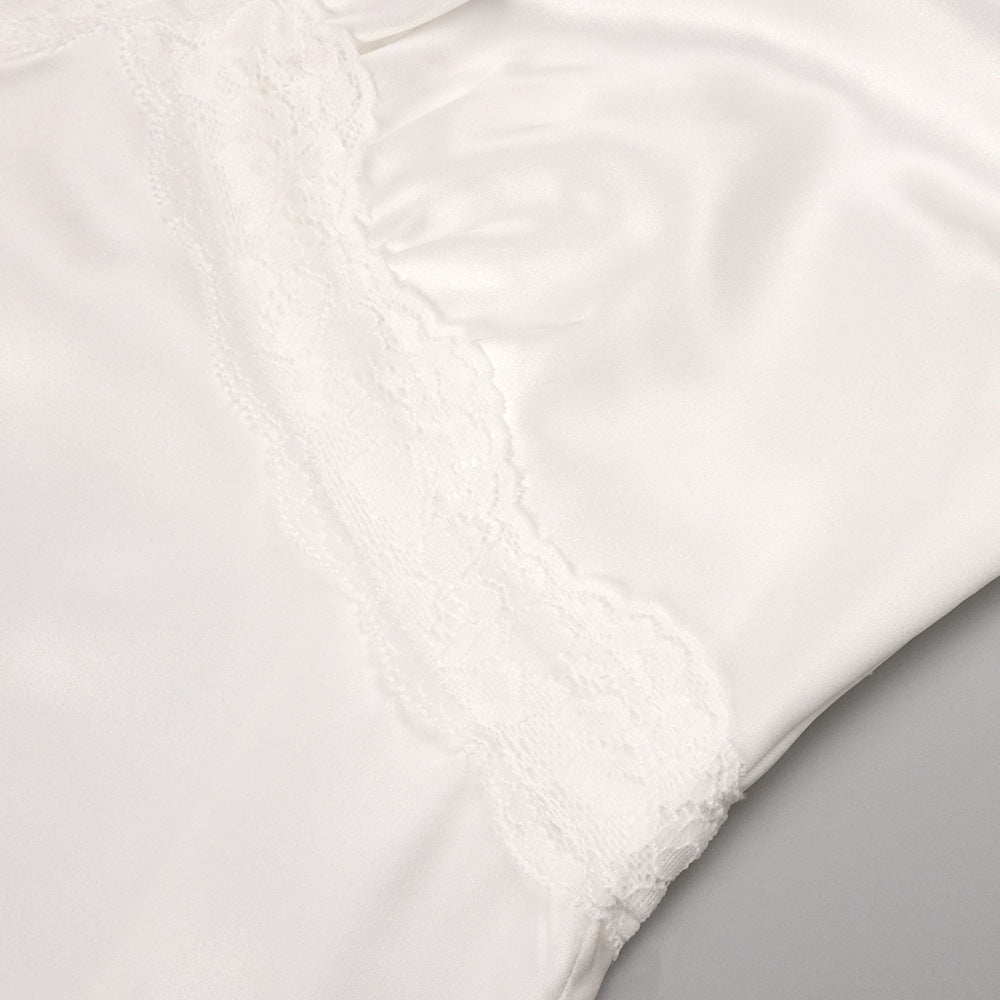 Lace-Trimmed Satin Halter Slip Gown - Ivory