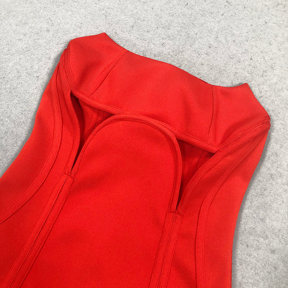 Scarlet Aura Strapless Cut-Out Maxi Dress - Vibrant Red