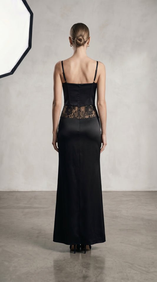 Freddie Black Lace Satin Maxi Corset