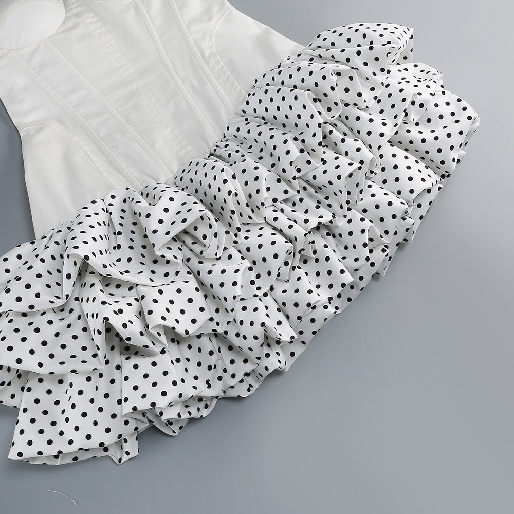 White Corset Polka Dot Ruffle Mini Dress