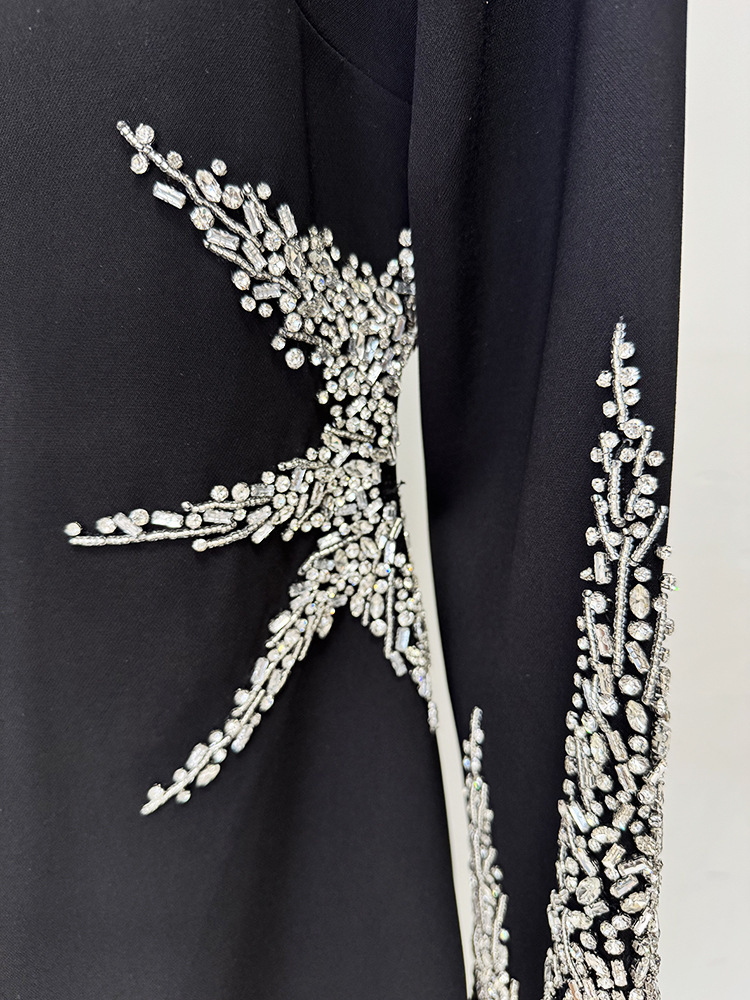 Black Crystal Embellished Long Sleeve Sheath Dress