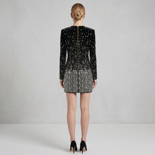 Ombre Rhinestone Black Cocktail Dress