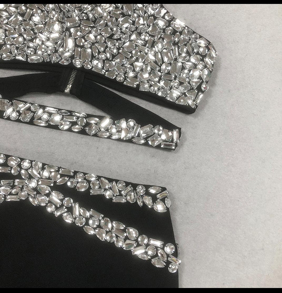 Stone-Embellished Crop Tank With Long Skirt Two Piece Dress.