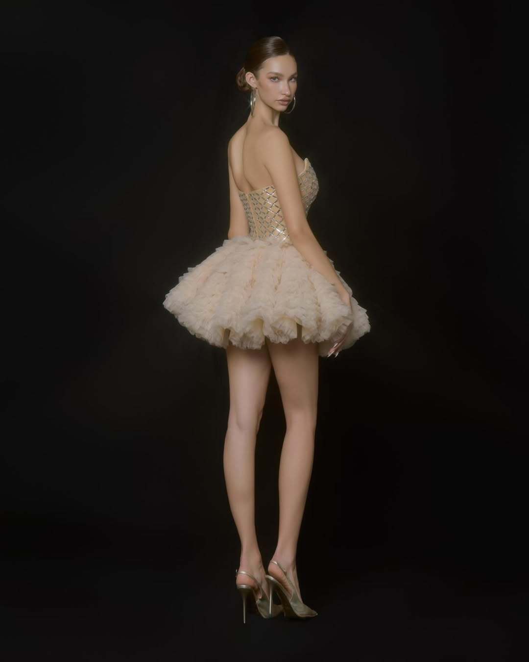 Exquisite Crystal-Grid Corset Tulle Ballerina Mini Dress