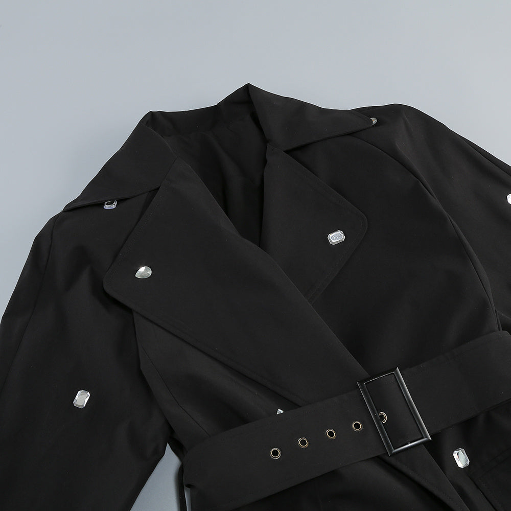 Embellished Belted Blazer Mini Dress - Black