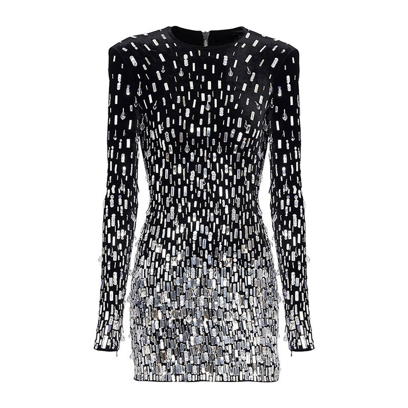 Ombre Rhinestone Black Cocktail Dress