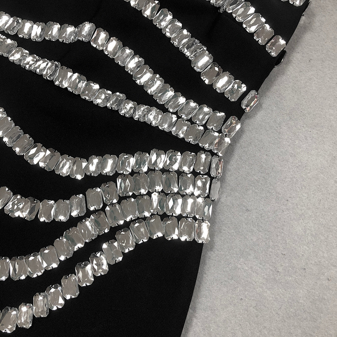 Sophisticated Crystal-Embellished Strapless Column Gown