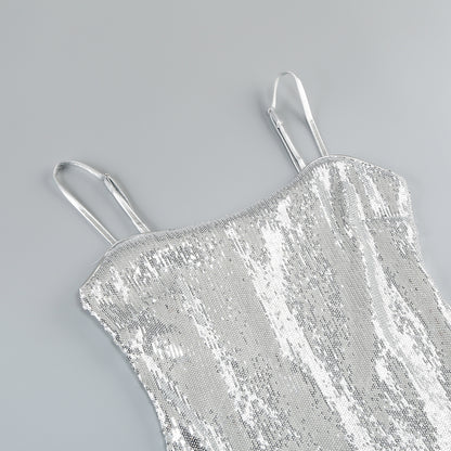Faye Sequin Flower Mini Dress - Silver.