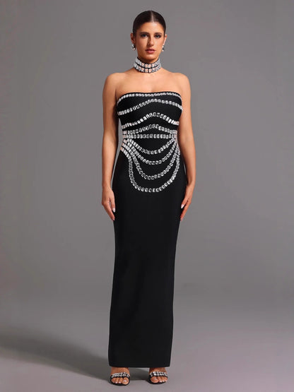 Sophisticated Crystal-Embellished Strapless Column Gown