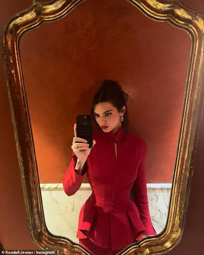 Crimson Red Peplum Jacket and Pencil Skirt Ensemble