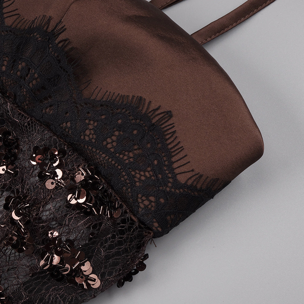 Elegant Satin & Sheer Lace Embellished Corset Top