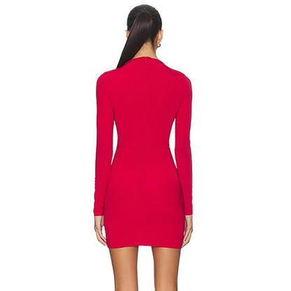 Valentina Keyhole Cutout Long Sleeve Mini Dress in Crimson Red