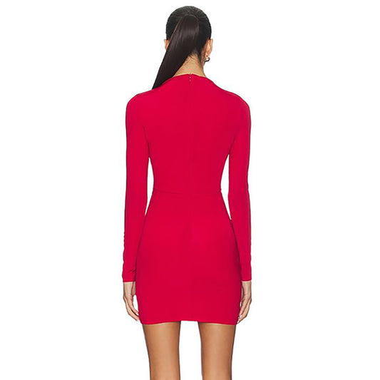 Valentina Keyhole Cutout Long Sleeve Mini Dress in Crimson Red
