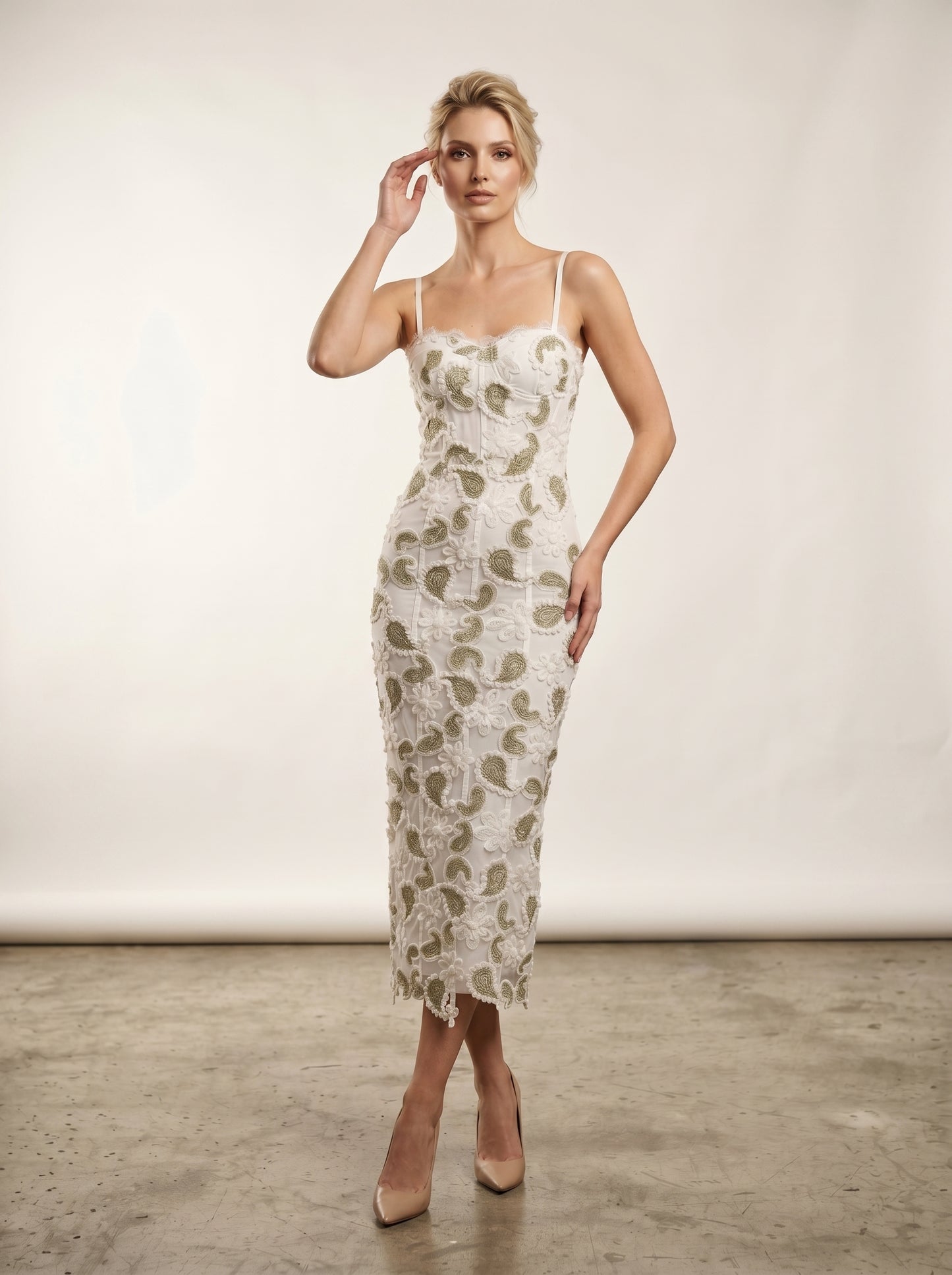 Sophisticated Embroidered Paisley Midi Dress