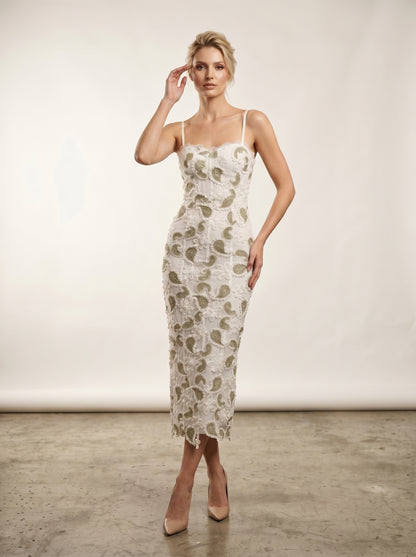 Sophisticated Embroidered Paisley Midi Dress