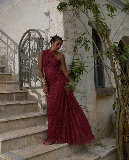 Radiant Lace One-Shoulder Corset Gown