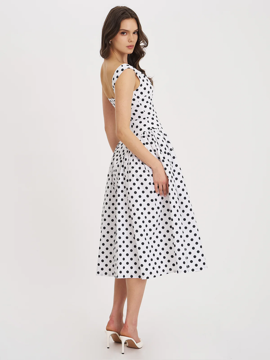 The Polka-Dot Sculpted Midi Gown