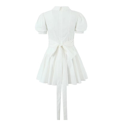 WHITE MINI DRESS with COLLAR and BOW