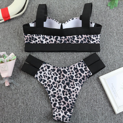 Leopard Cut-out Push Up Bra Bikini Swimsuit