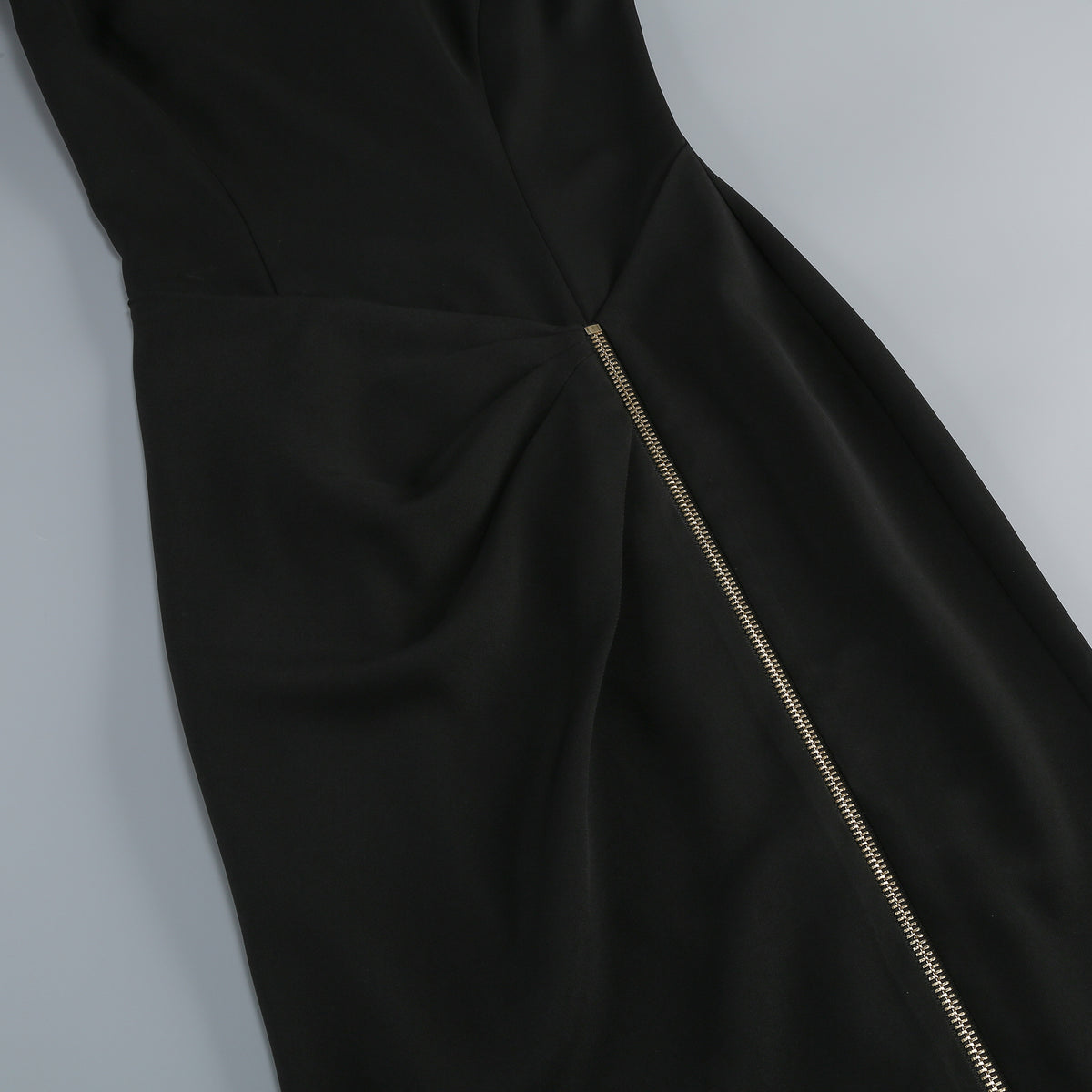 Architectural Strong-Shoulder Zip Column Gown - Onyx Black