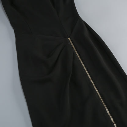 Architectural Strong-Shoulder Zip Column Gown - Onyx Black