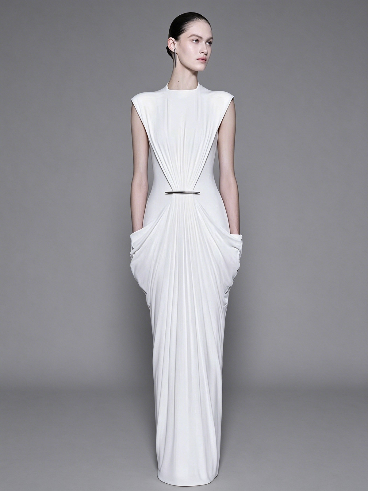 Architectural Draped Hardware Gown - Optic