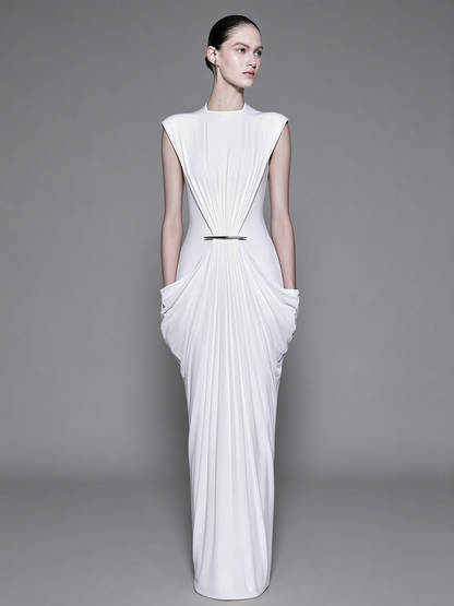 Architectural Draped Hardware Gown - Optic