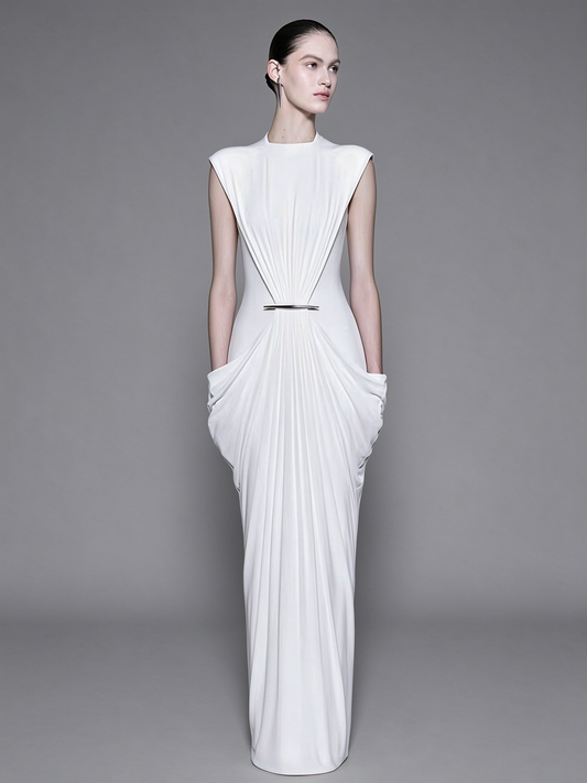 Architectural Draped Hardware Gown - Optic