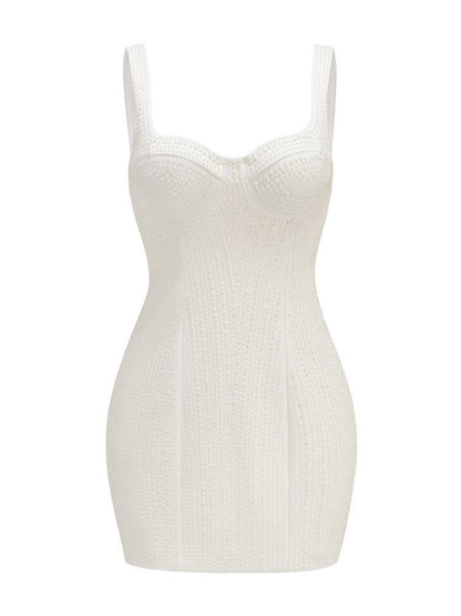 Ivory Pearl-Embellished Structured Mini Dress